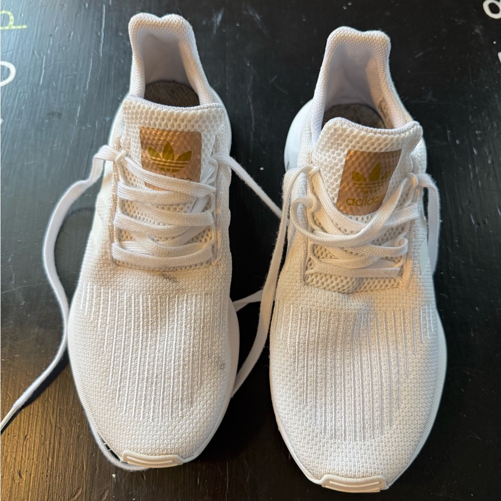 Adidas White Sneakers with Gold Details
